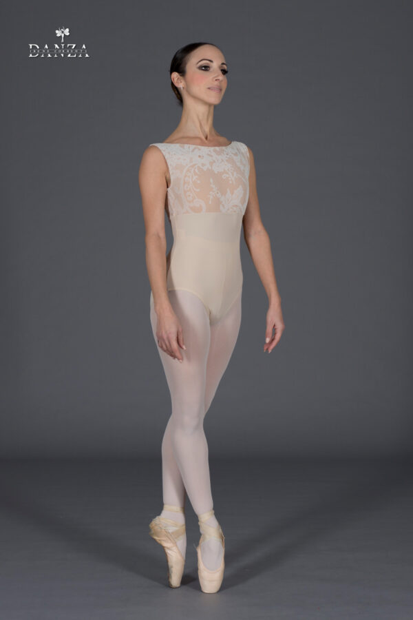 Body danza canotta inserto in tulle floccato