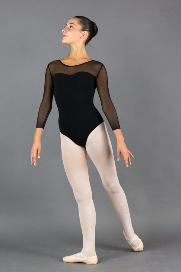 Body danza donna maniche in tulle elasticizzato
