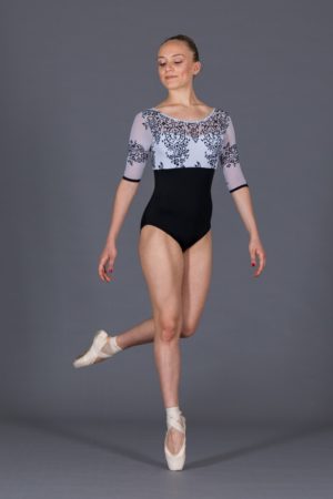 Dance leotard round neckline elbow sleeves