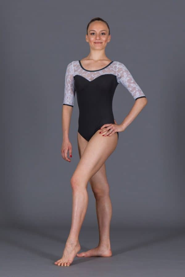 Dance leotard round neckline lace insert