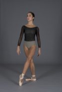 Women's dance leotard covered in stretch tulle