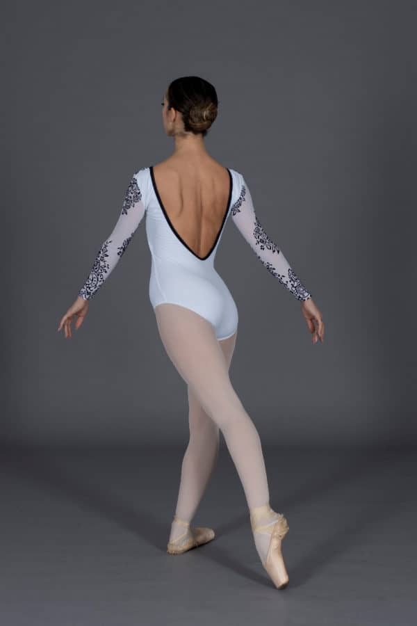 Long sleeve flocked tulle dance leotard